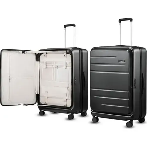Front. LUGGEX - LUGGEX 28 Inch Checked Luggage, Opening Expandable Polycarbonate Hard Shell Suitcase with TSA Approved Lock - LX-FX - Black.