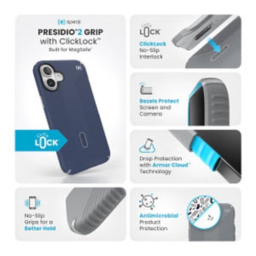 Speck Presidio2 Grip ClickLock Case with MagSafe for Apple iPhone 16 Plus - Costal Blue HOW TO BUY