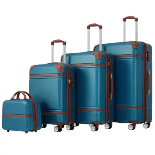 Front. Ecooso - 4-Piece Expandable ABS Hardside Spinner Luggage Set， TSA Lock, Cosmetic Case, 20-Inch, 24-Inch, and 28-Inch Suitcases - Blue.