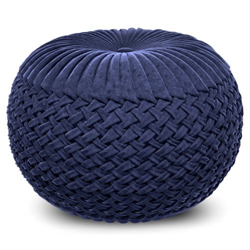 Simpli Home - Grafton Velvet Round Pouf - Dark Blue-Front_Standard 