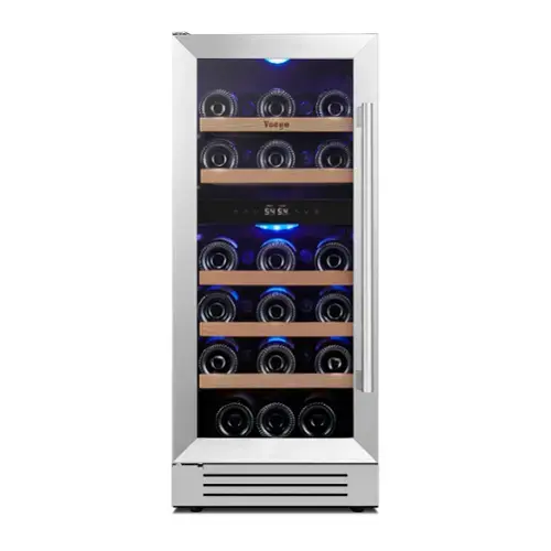 Front. Yeego - 15 inch Wine Cooler Refrigerator Dual-zone 28-Bottle wine fridge for Home Bar,Stainless Steel - Stainless Steel.