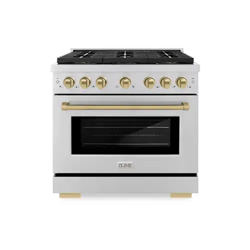 Front. ZLINE - ZLINE Autograph 36 in. Paramount Gas Range with 6 Burner DuoPro Cooktop & Champagne Bronze Accents (PSGRZ-36-CB) - Stainless Steel.