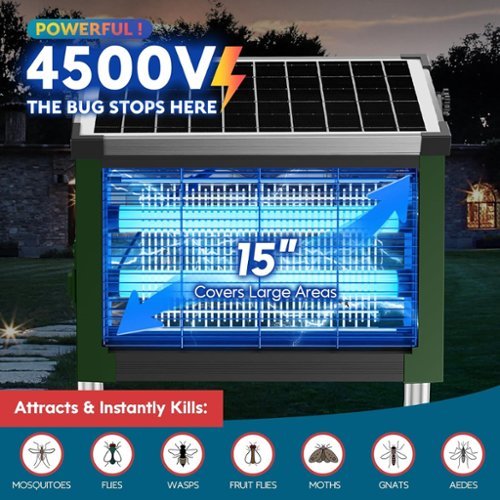Solar & USB Powered Bug Zapper – 4500V Killing Grid, EPA Registered, Covers 2100 sq ft for Indoor/Outdoor-Front_Standard 