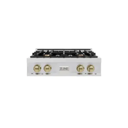 Front. ZLINE - ZLINE Autograph 30 in. Classic Rangetop w/ 4 Burners in Stainless Steel & Champagne Bronze Accents - Stainless Steel.