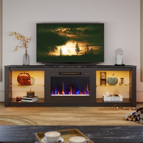 Bestier - 70-inch Gaming TV Stand Fireplace Entertainment Center with RGB Lights - Black-Front_Standard 