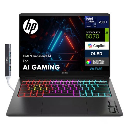 HP - OMEN Transcend 14 Laptop 14.0 2.8K (Intel Ultra 9-285H, 32GB LPDDR5X, 2TB PCIe SSD, Win 11 Pro) w/USB Hub - Shadow Black-Front_Standard 