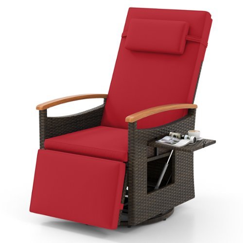 Costway - Outdoor 360° Swivel Rattan Recliner Chair Patio Wicker Chaise Lounge Chair - Mix Brown,Red-Front_Standard 