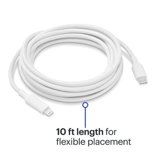 Best Buy essentials™ 10’ Lightning to USB-C Braided Charge-and-Sync Cable - White SHOP ONLINE