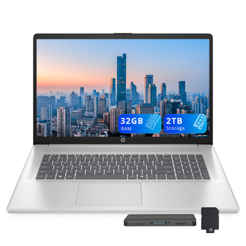 HP - 17.3" FHD Laptop,Intel Core i7 1355U,32GB RAM,1TB SSD+1TB Docking Station,Intel Iris Xe Graphics,Win 11 - Silver-Front_Standard 