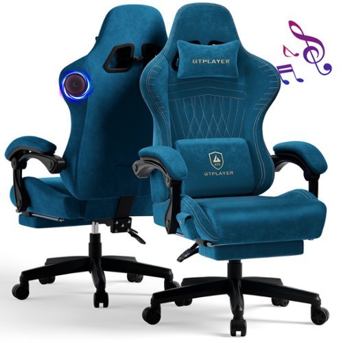 GTPlayer - PC Gaming Chair with Speakers Velvet Video Computer Chair - Blue-Front_Standard 
