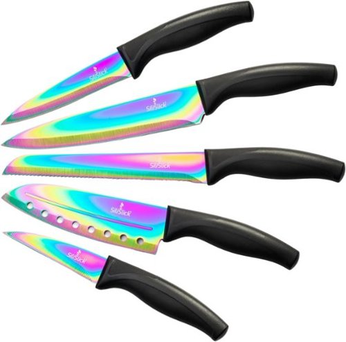 SiliSlick - Rainbow Titanium-Coated Stainless Steel Kitchen Knife Set - Black Handle-Front_Standard 