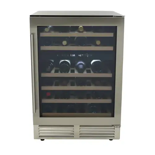 Front. Avanti - Avanti Designer Series 46 Bottle Dual-Zone Wine Cooler with Wood Accent Shelving - Steel/Black.