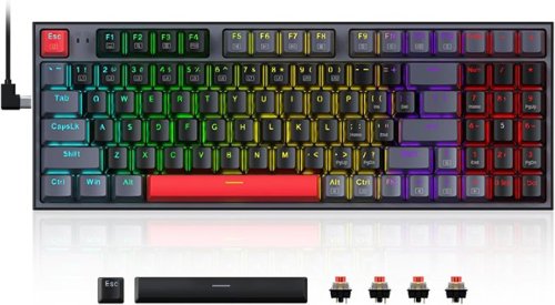 REDRAGON - K636LGR-R Mechanical Gaming Keyboard, RGB Backlit 94 Keys, 90% Compact, Wired Keyboard with Hot-Swappable Red Switch - Black-Gray-Red