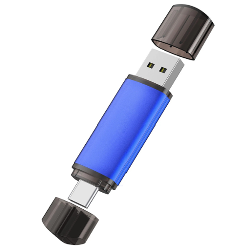 Stock Preferred - 128GB Dual USB 2.0 Type-C Flash Drive – OTG Memory Stick for Samsung, Android, PC & Mac - Blue-Front_Standard 