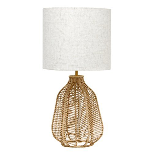 Lalia Home - Table Lamp with Vintage Rattan Wicker Style Paper Rope Base - Natural