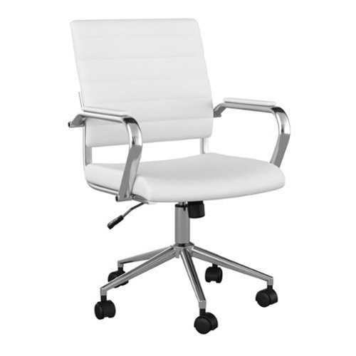 Martha Stewart - Piper Ribbed Faux Leather Office Chair - White Faux Leather/Polished Nickel-Front_Standard 