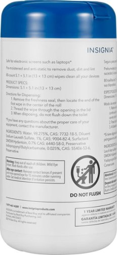 Insignia™ 80 CT Monitor Cleaning Wipes - White GLOBAL SHIPPING
