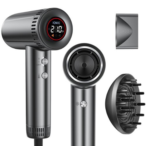 Teendow - 150,000 RPM High-Speed Ionic Hair Dryer, 9 Precision Heat Settings, Pet-Friendly Temperature, Lightweight - Silver-Front_Standard 
