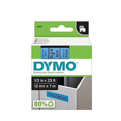 DYMO - D1 Standard 45016 Label Maker Tape, 1/2" x 23', (45016) - Black on Blue