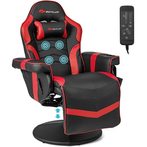 Costway Massage Gaming Recliner Height Adjustable Racing Swivel Chair with Cup Holder Red - Red + Black