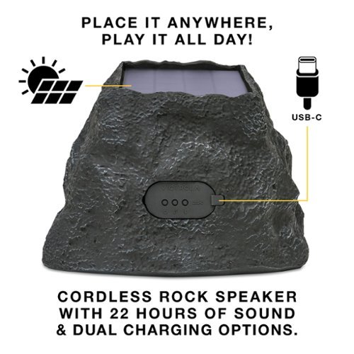 Victrola Outdoor Wireless Bluetooth Solar Rock Speaker Connect (Each) - Granite GLOBAL SHIPPING