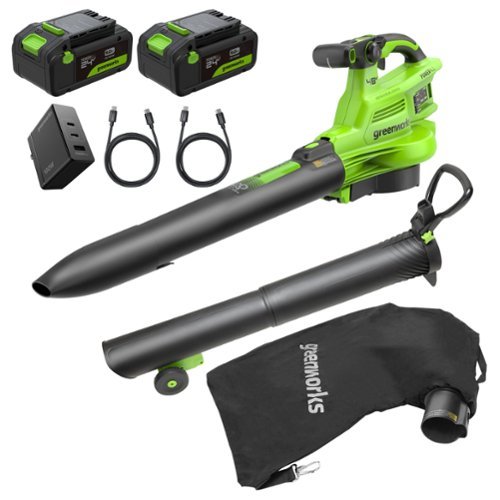 Greenworks - 48V (24V x 2) 3-in-1 Brushless Blower Vacuum Mulcher, (2) 6.0Ah Batteries and 100W Fast Charger - Green-Front_Standard 