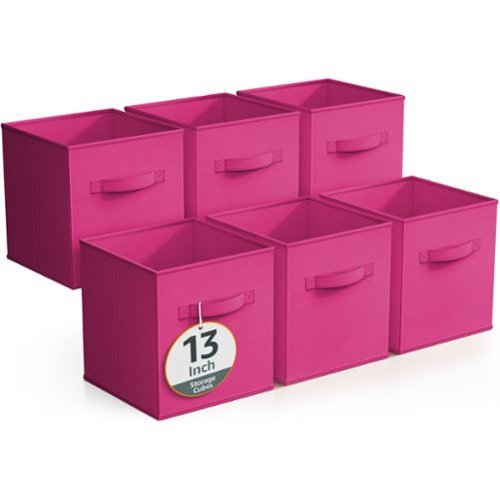 Sorbus - Fabric Storage Cubes - 6 Foldable Storage Bins for Organizing Pantry, Cubbies, Toy Box - Clothes Storage - Pink-Front_Standard 