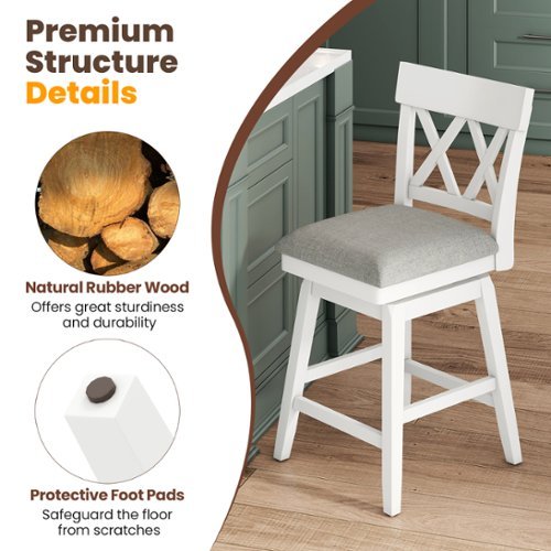 Gymax 26'' Bar Stool Wooden Chair Set of 2 w/Contoured Backrest