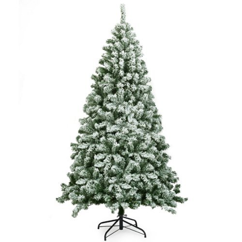 Costway - 6FT Snow Flocked Artificial Christmas Tree Hinged w/928 Tips and Foldable Base - Green/White
