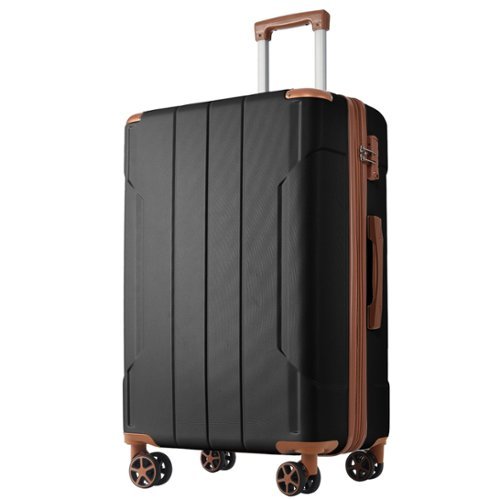 Ecooso - Hardshell Luggage Lightweight ABS Suitcase with Double Wheels Expandable 24-Inch Checked - Black Brown-Front_Standard 