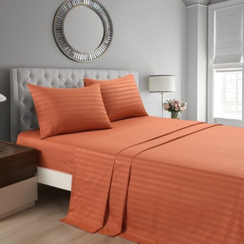 MarCielo - 4-Pieces Soft Striped Bed Sheets with 18 inches Deep Pocket - Salmon-Front_Standard 
