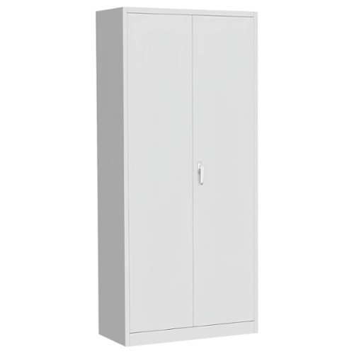 Qeetex - Heavy-Duty 71" Metal Storage Cabinet with Doors for Garage, Office, Bedroom, Shop - White-Front_Standard 