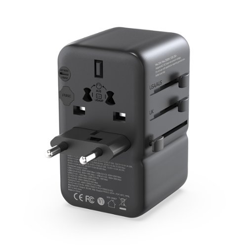 MINIX 85W GaN-III Universal Travel Adapter with 3-USB-C/2-USB-A, AC Outlet, US/UK/EU/AU Travel Charger for Laptops Phones - Black BUY IN EUROPE