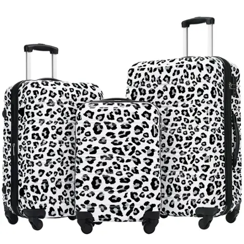 Front. Ecooso - Hardshell Luggage Sets 3 pcs Spinner Suitcase with TSA Lock Lightweight-20"+24"+28" Luggages - White+Black Leopard.