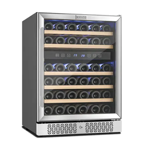 Front. Empava - 46-Bottle Dual-Zone Wine Cooler – Freestanding/Built-In, Anti-Vibration - Stainless Steel.