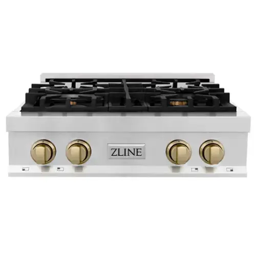 Front. ZLINE - ZLINE Autograph 30 in. Legacy Rangetop w/ 4 Burners and Champagne Bronze Accents - Stainless Steel.