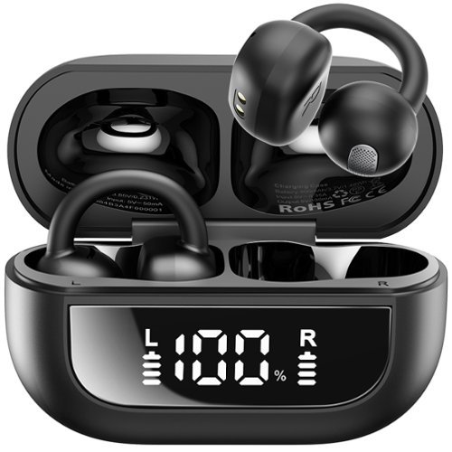 TOZO - OpenEarRing True Open Ear Headphones, Lightweight, Bluetooth 5.4, 40H Play, Digital Display, Fit Sports - Black-Front_Standard 