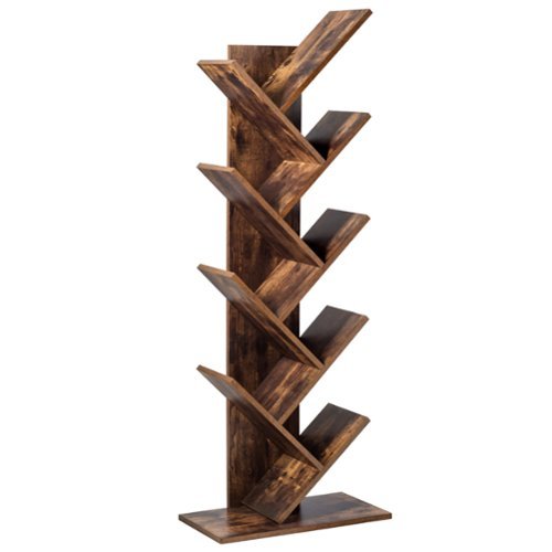 Costway - Tree Bookshelf 8-Tier Bookcase Free Standing Book Rack Display Stand - Brown-Front_Standard 