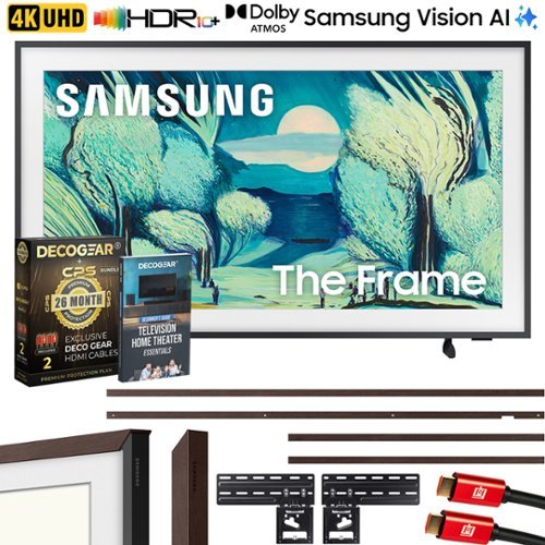 Samsung - 50" The Frame LS03FA QLED 4K Art Mode Vision AI Smart TV (2025) w/ 26 Month Warraty Protection Plan Bundle +Brown Bezel-Front_Standard 