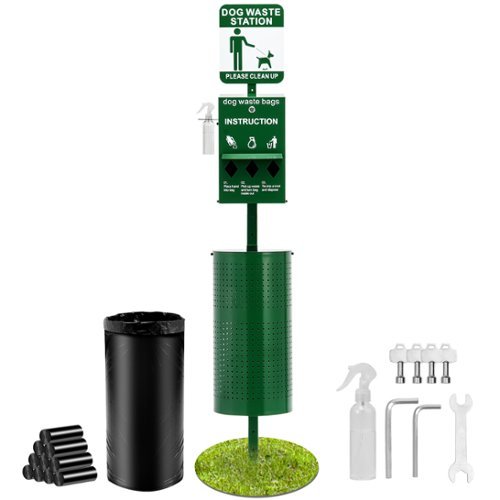 VEVOR - Dog Waste Station with Hand Wash Bottle, Commercial Dog Poop Station, 11.5 Gallons Pet Waste Bin with 50 Can Liners - Green-Front_Standard 