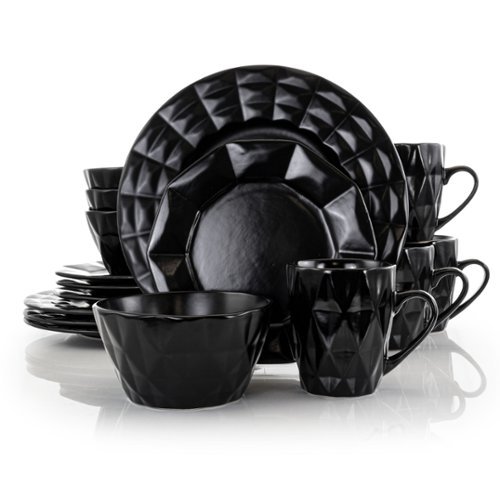 Elama - Retro Chic 16-Piece Glazed Dinnerware Set - Black-Front_Standard 