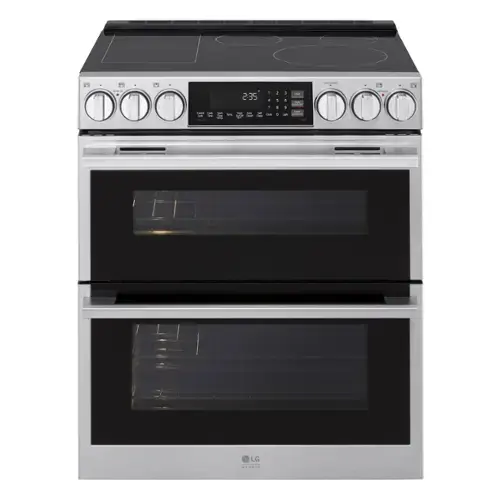 Sure, here is the corrected and grouped text from the image:

**Top Control Panel:**
- Oven Control
- 2:35
- 350°F
- 1 2 3 4 5 6 7 8 9 0
- Bake
- Broil
- Clean
- Timer
- Cancel
- Start
- Light
- Timer
- Timer
- Timer
- LG
- STUDIO

**Oven Door:**
- LG
- STUDIO

**Bottom Oven Door:**
- LG
- STUDIO