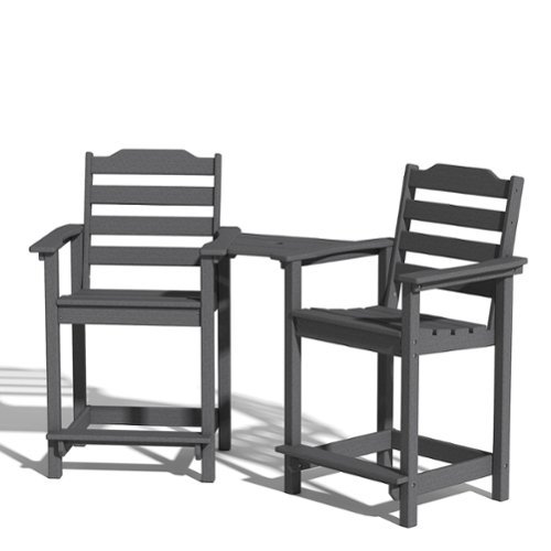 Decksplore - 2-Pack HDPE Tall Chairs with Connecting Tray & Patio Footrest All-Weather Outdoor Use - Gray-Front_Standard 