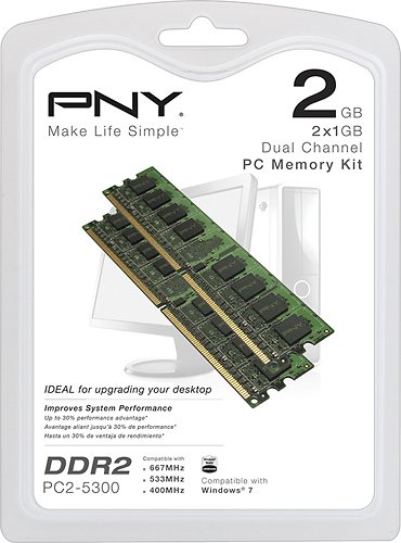  PNY - Optima 2-Pack 1GB PC2-5300 DDR2 DIMM Memory - Multi