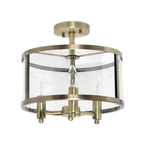 Lalia Home - 3 Light Semi-flushmount Glass and Metallic Accented - Antique brass-Front_Standard 