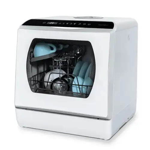 Front. GlowWise - Countertop Dishwasher, 5 Washing Programs Portable Dishwasher With 5-Liter Built-in Water Tank For Glass Door - white.