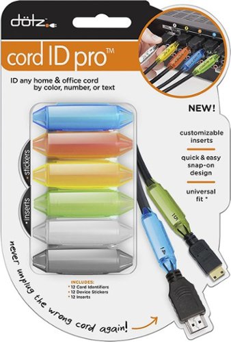  Paris Dotz - Cord ID Pro Cable Identifiers (12-Count) - Gray/Lime/Yellow/Orange/Blue/Clear
