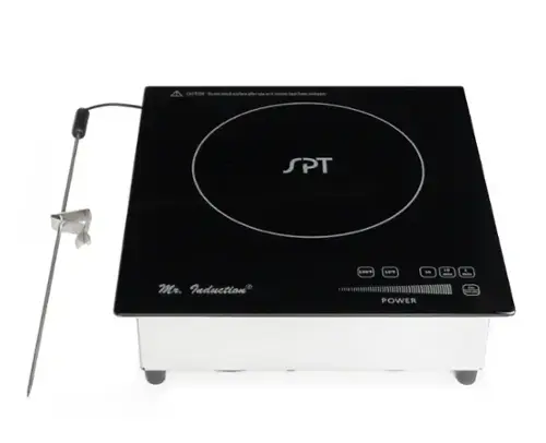 CAUTION: Do not touch surface after use as it retains heat from cookware.

SPT

Mr. Induction

POWER

100% 100% 1h 10 min 1 min

On/Off