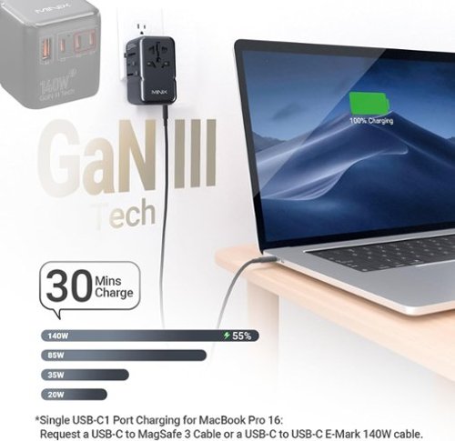 MINIX 140W GaN-III Universal Travel Adapter with 3-USB-C/1-USB-A, AC Outlet, US/UK/EU/AU Travel Charger for Laptops Phones - Black BUY IN UAE