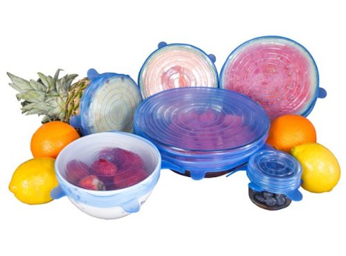  Kitchen + Home - Silicone Stretch Lids - Reusable Bowl Lid Food Covers - Set of 6 - Blue